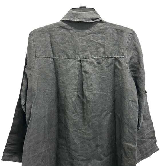 Tusso 100% Pamuk Shirt Button Down Rolled Tab LS Lagenlook Black Dress Size 3 - Picture 7 of 9